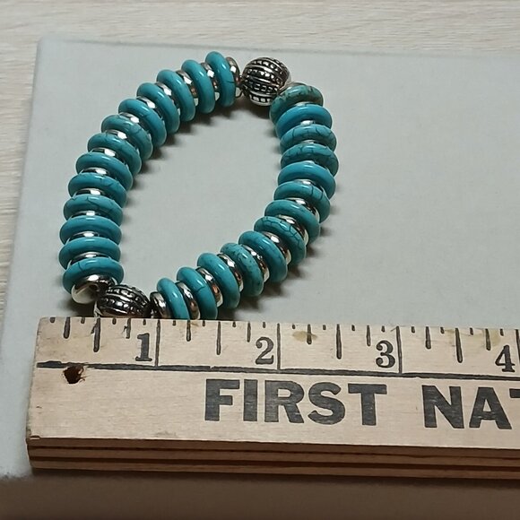 Hand Made Turquoise & Silver Tone Beaded Bracelet Fashion Jewelry #49 - Picture 4 of 8